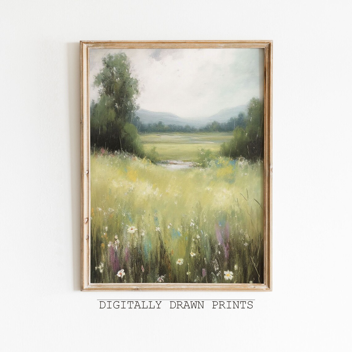 Wildflower Field Vintage Farmhouse Landscape Art Print