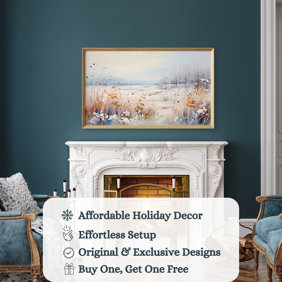 Winter Snow Field Frosted Wildflowers Serene Morning Landscape Poster - Image 3