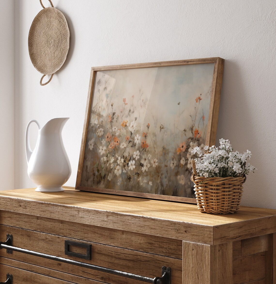 Muted Spring Wildflower Field Vintage Oil Painting Botanical Farmhouse Poster - Image 2