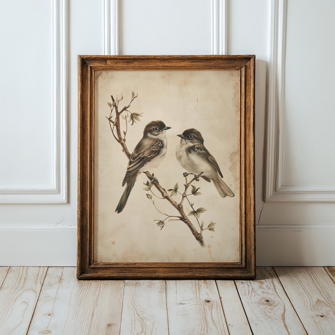 Neutral Summer Bird Vintage Botanical Art Print