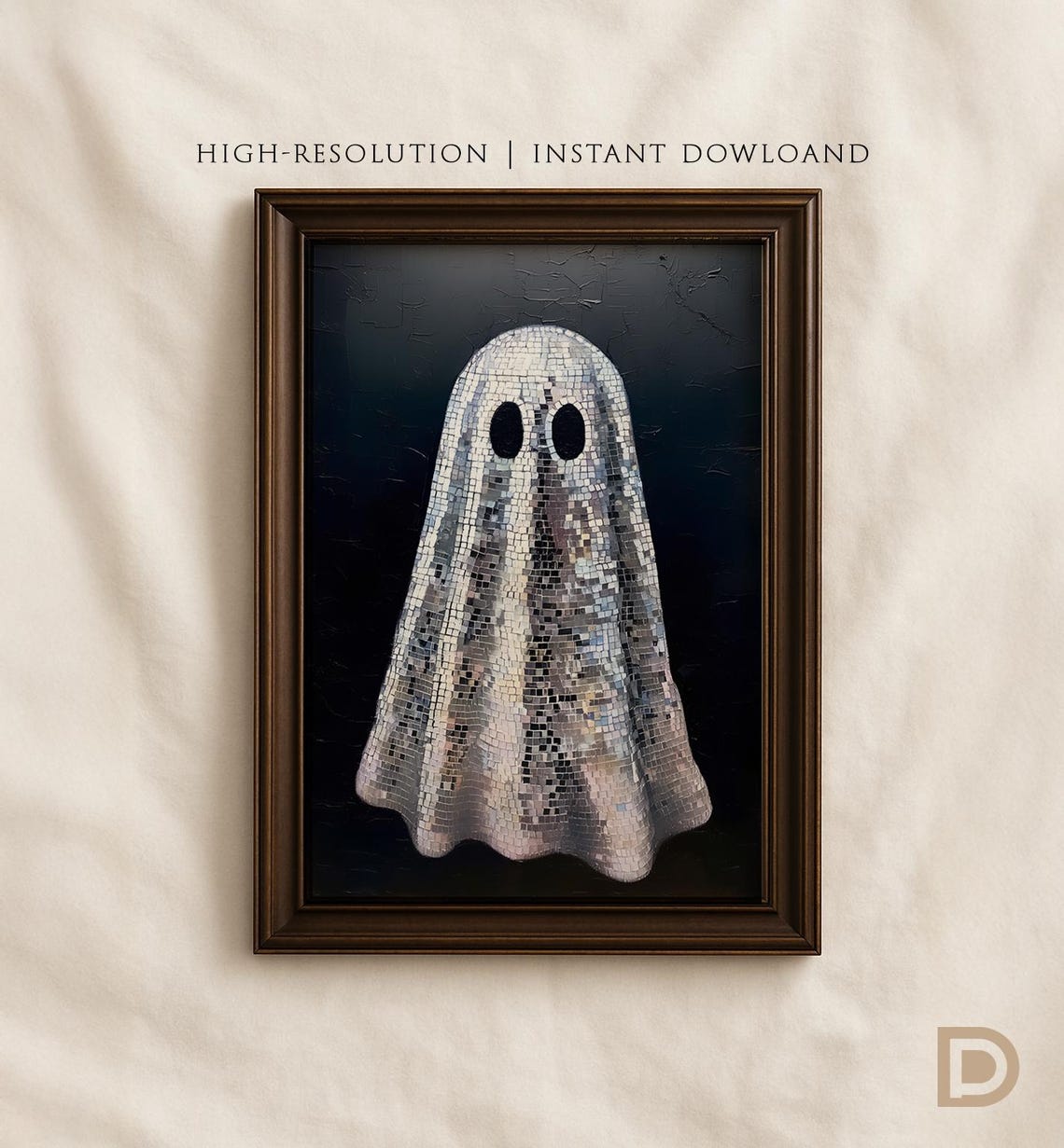 Disco Ball Ghost Mosaic Halloween Fun Spooky Party Wall Poster