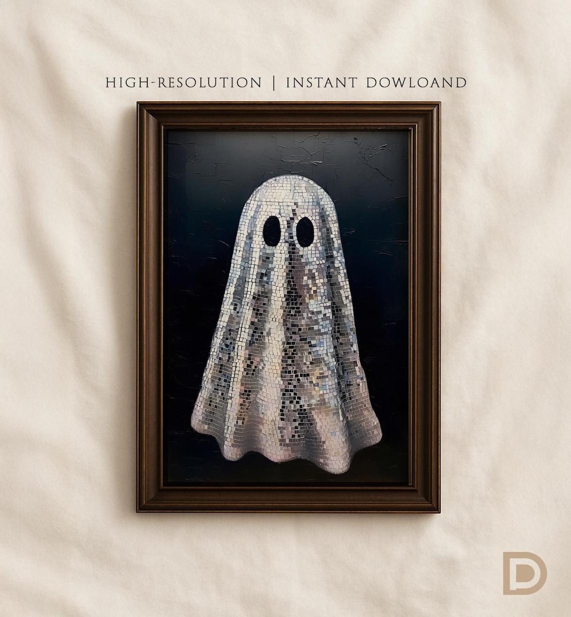 Silver Disco Wall Art Fun Halloween Print Cute Spooky Decor Vintage