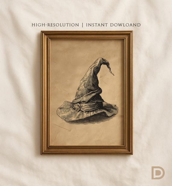 Vintage Witch Hat Drawing, Dark Academia Halloween Art Print