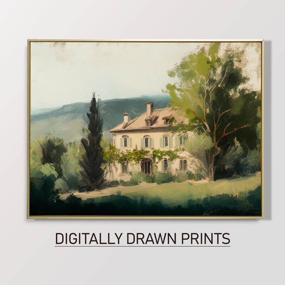 French Countryside Villa Cypress Trees Rolling Hills Art Poster