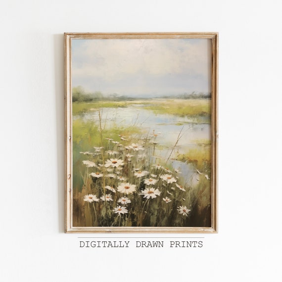 Wildflower Field Vintage Oil Painting Art Print
