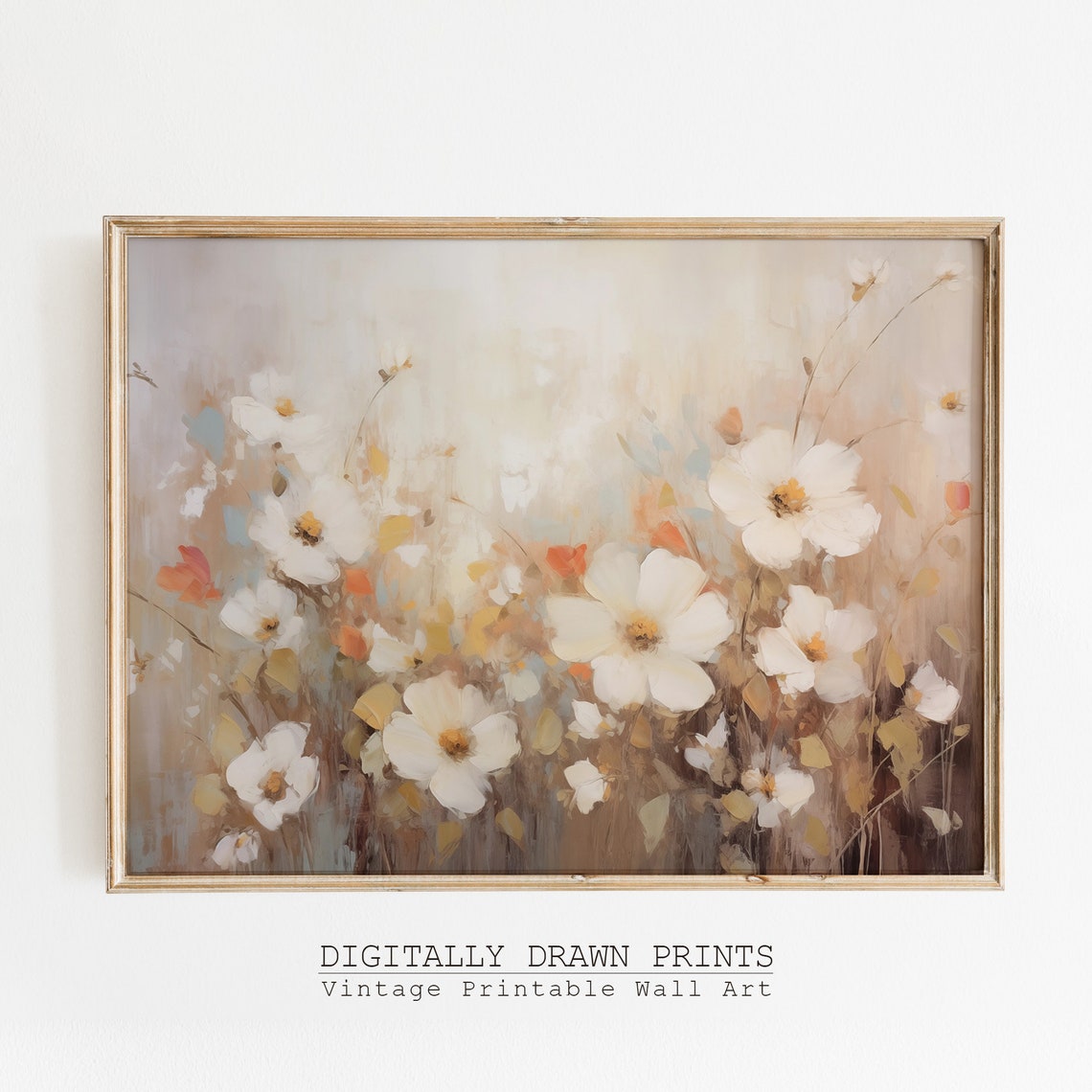 Ethereal White Wildflowers Soft Beige Misty Meadow Floral Wall Art - Image 5