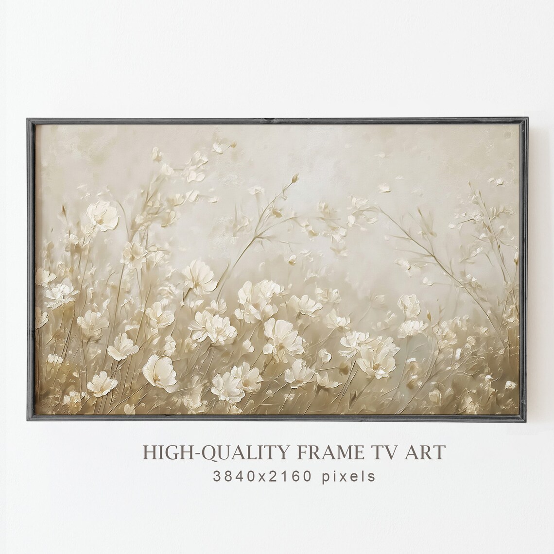 Neutral Beige Wildflowers Textured Oil Painting Botanical Poster - Image 4