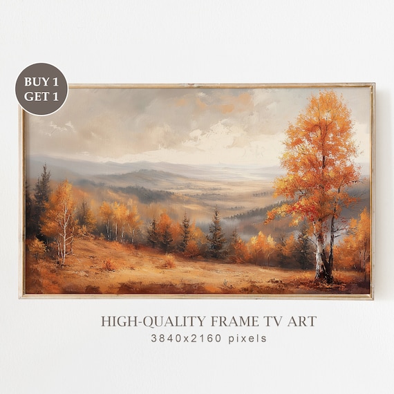 Autumn Birch Trees Golden Valley Misty Mountain Landscape Poster