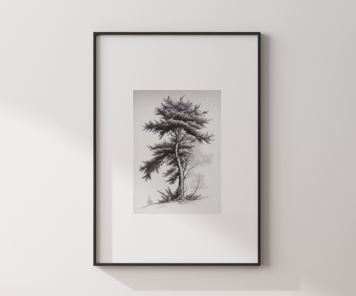 Neutral Tree Sketch, Vintage Minimalist Tree Drawing - Image 3