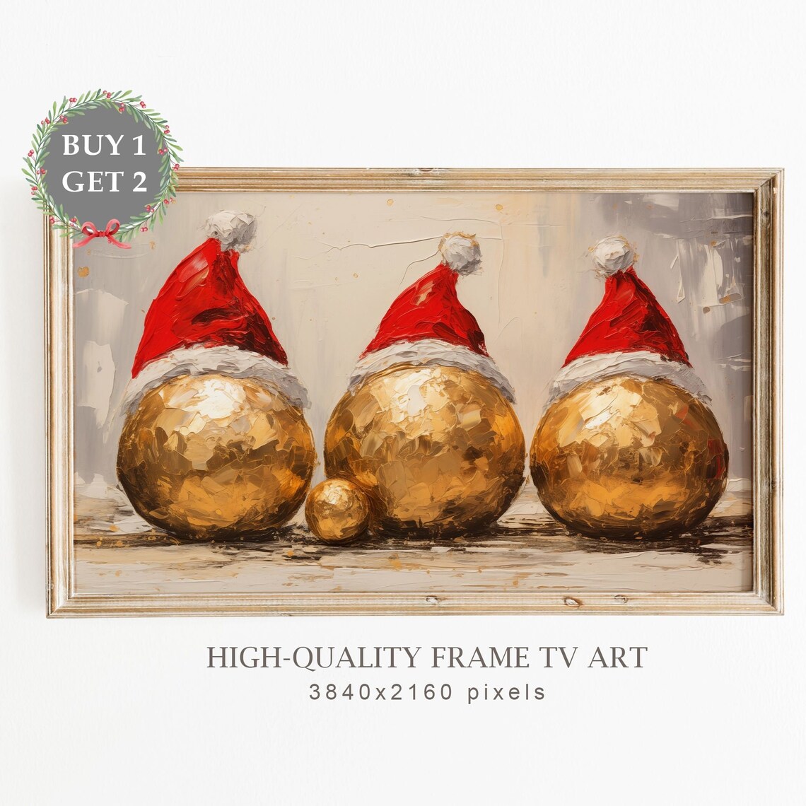 Christmas Ornaments With Santa Hat, Seasonal Art Print