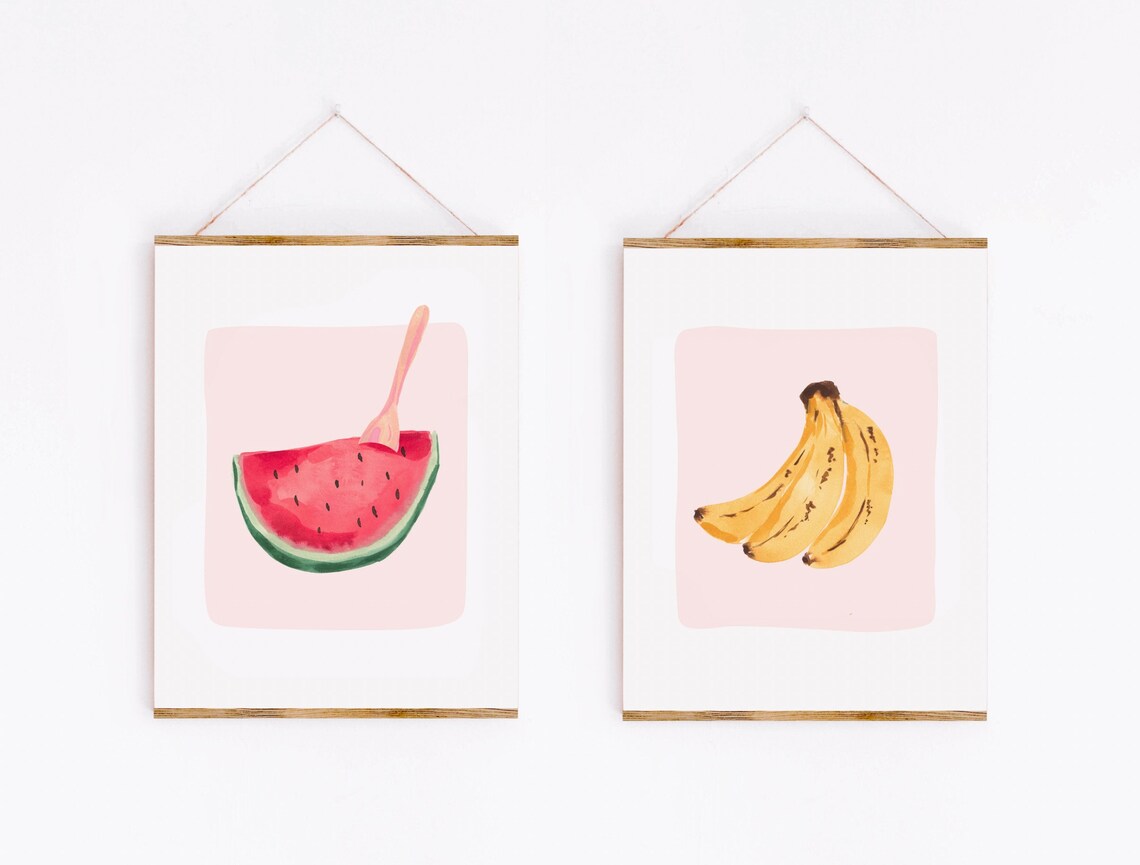 Watermelon Slice Wooden Spoon Pink Kitchen Watercolor Food Wall Art - Image 2