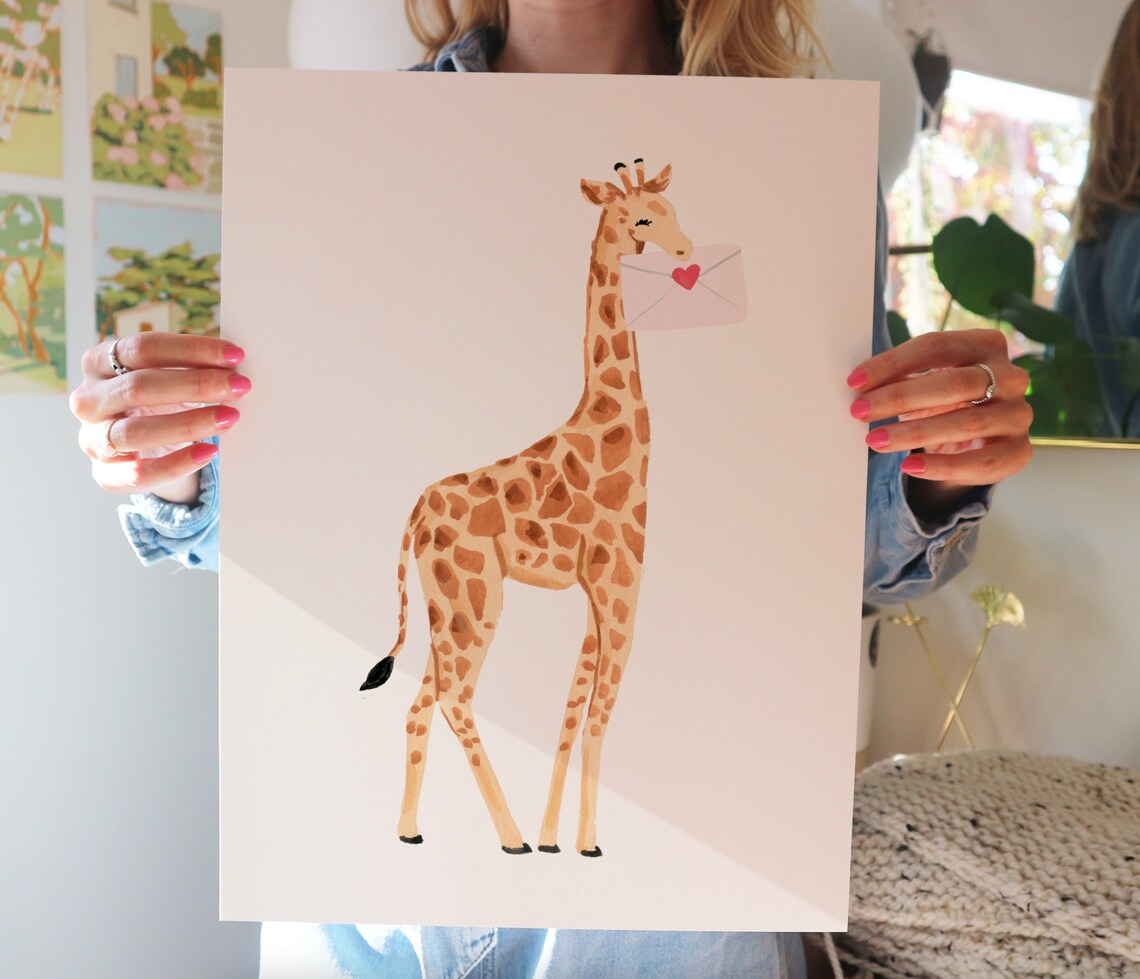Giraffe Valentine Print, Cute Animal Wall Art - Image 3