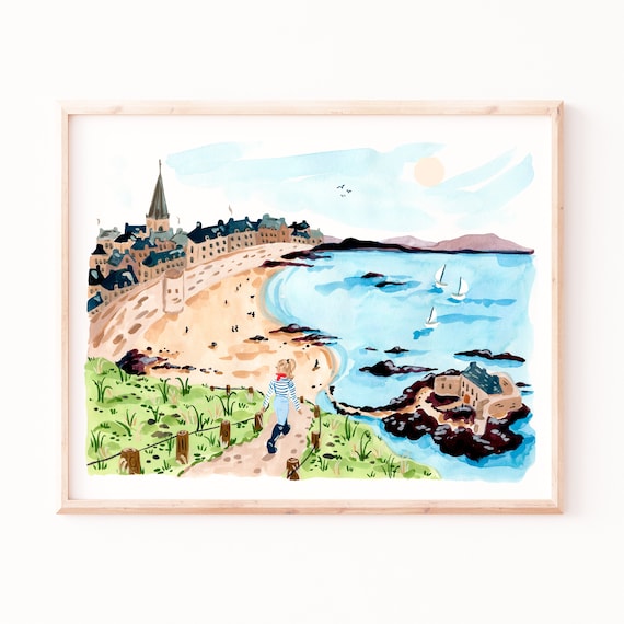 St Malo Travel Poster, Brittany France Watercolor