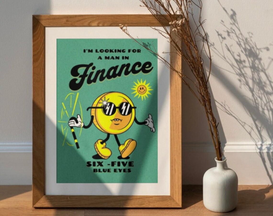 Looking for a Man in Finance Retro Cartoon Character Quote Poster