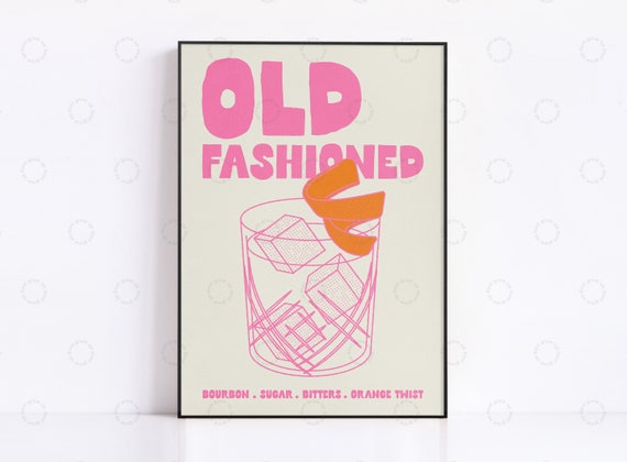 Old Fashioned Cocktail Poster, Retro Bar Art Print