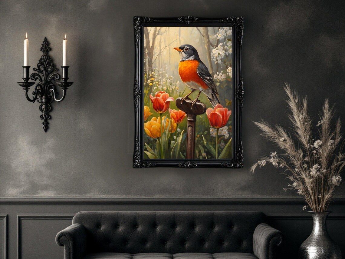 Robin Bird Art Print, Spring Garden Botanical Wall Art - Image 3