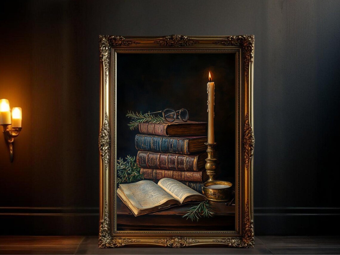 Vintage Book And Candle, Library Decor Art Print