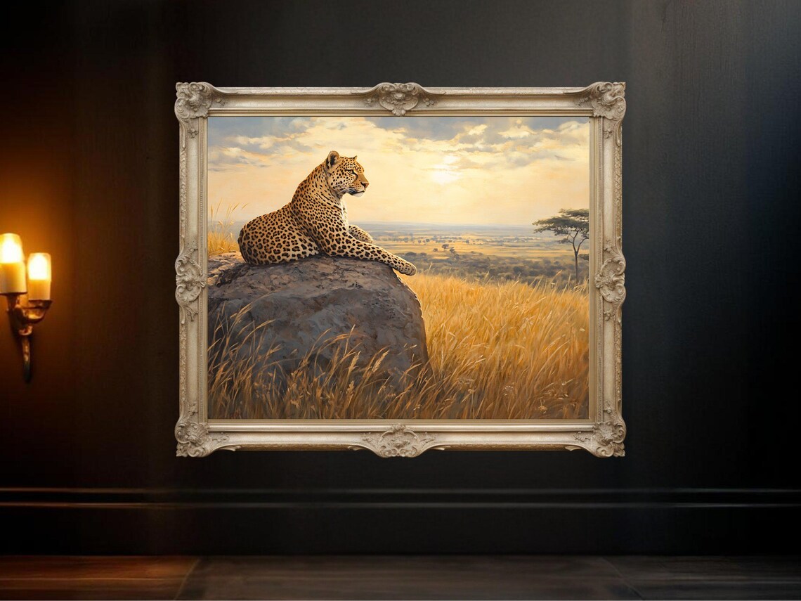 Leopard On Rock, Sunset Jungle Scene