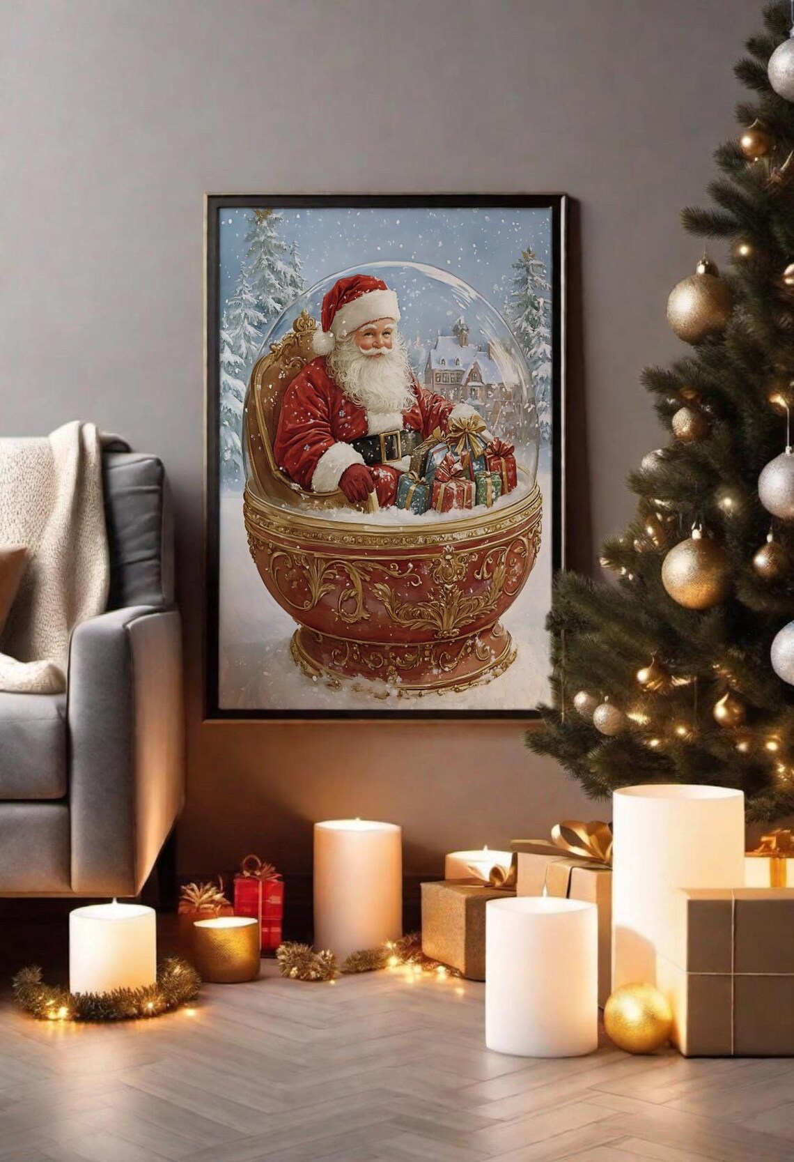 Santa With Gifts Snow Globe Vintage Christmas Scene - Image 2
