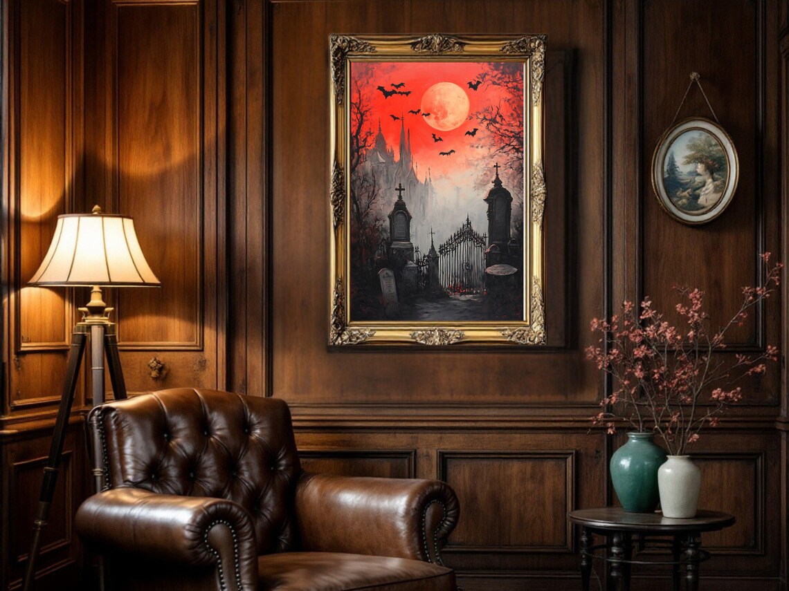 Haunted Gothic Cemetery, Halloween Decor Art Print - Image 3