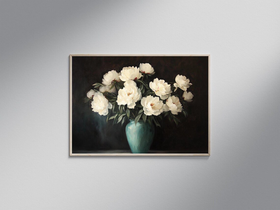 White Peonies Painting, Modern Botanical Art Print