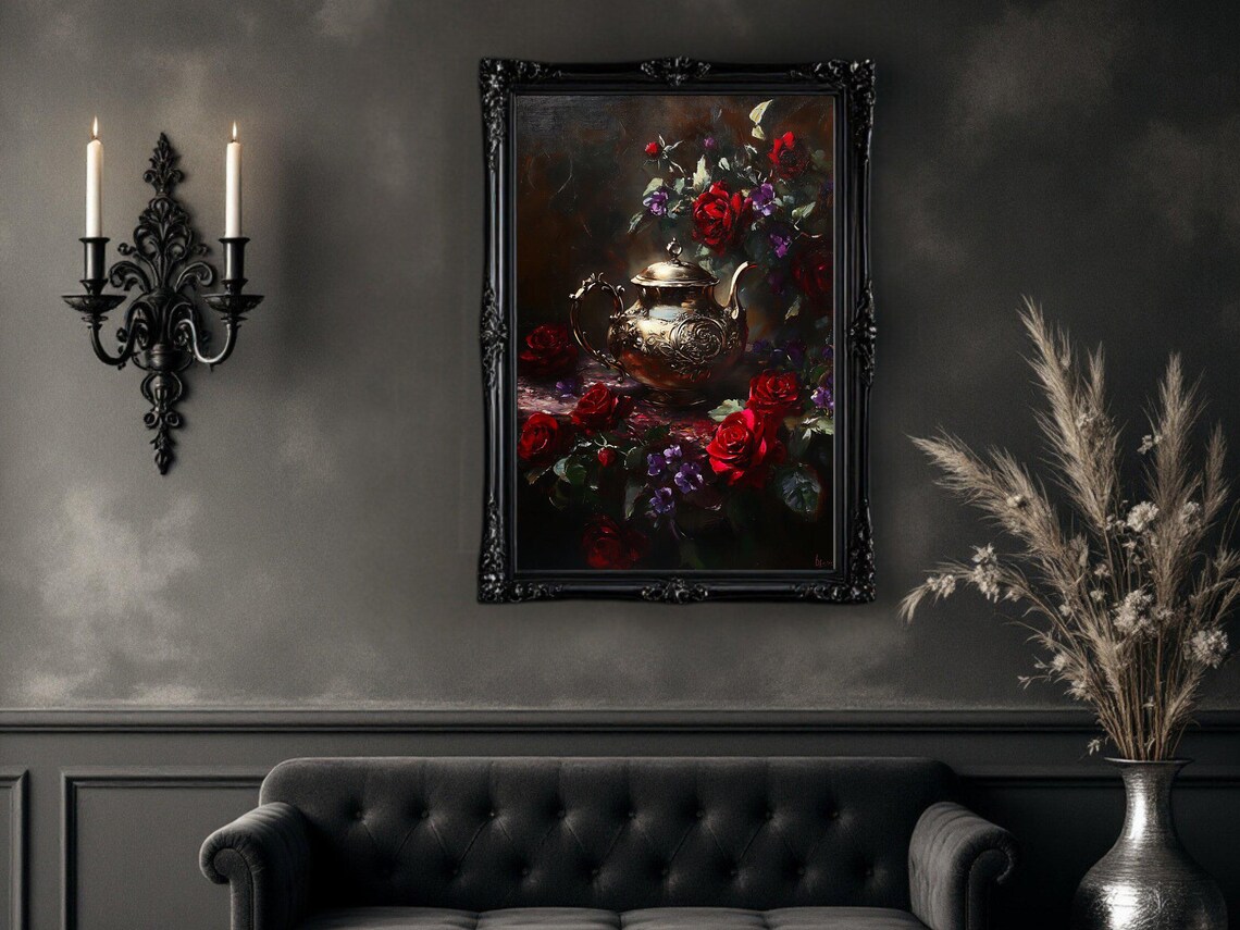 Vintage Teapot Art Print, Antique Floral Painting - Image 2