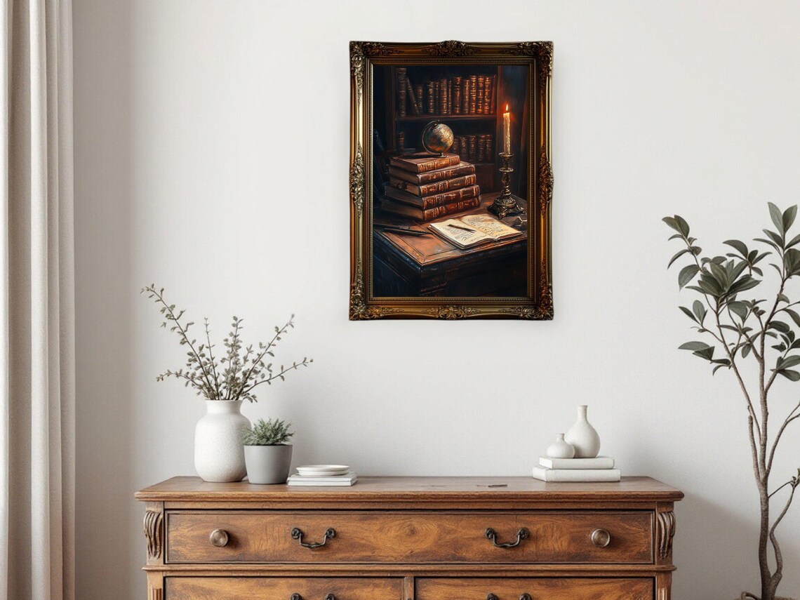 Vintage Books And Candlelight, Rustic Library Decor - Image 2