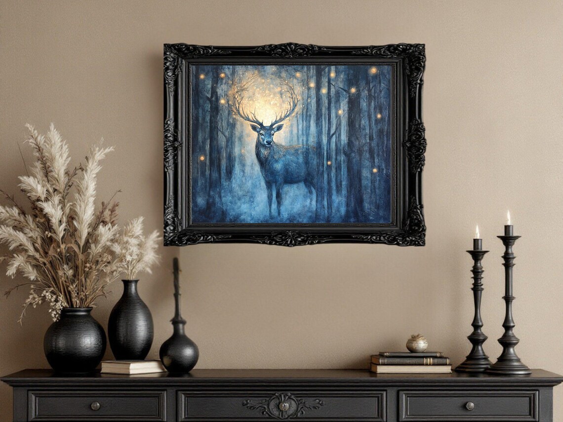 Majestic Deer, Enchanted Forest Nature Fantasy Art Print - Image 3