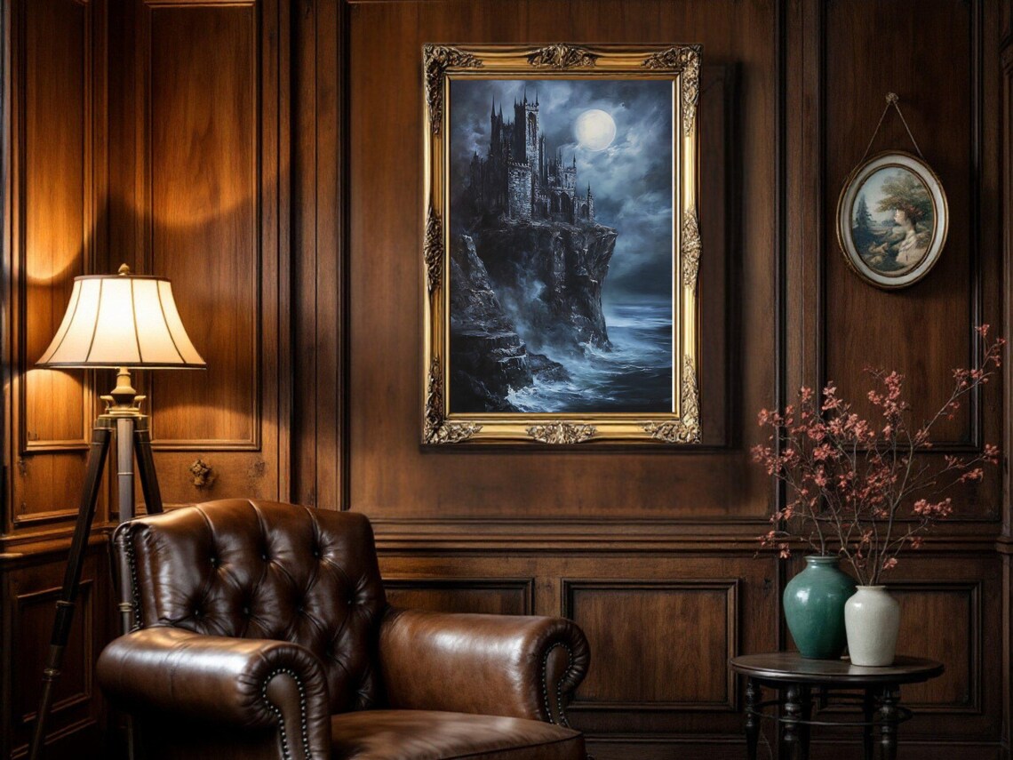 Gothic Castle Under Full Moon, Dark Fantasy Landscape - Image 3