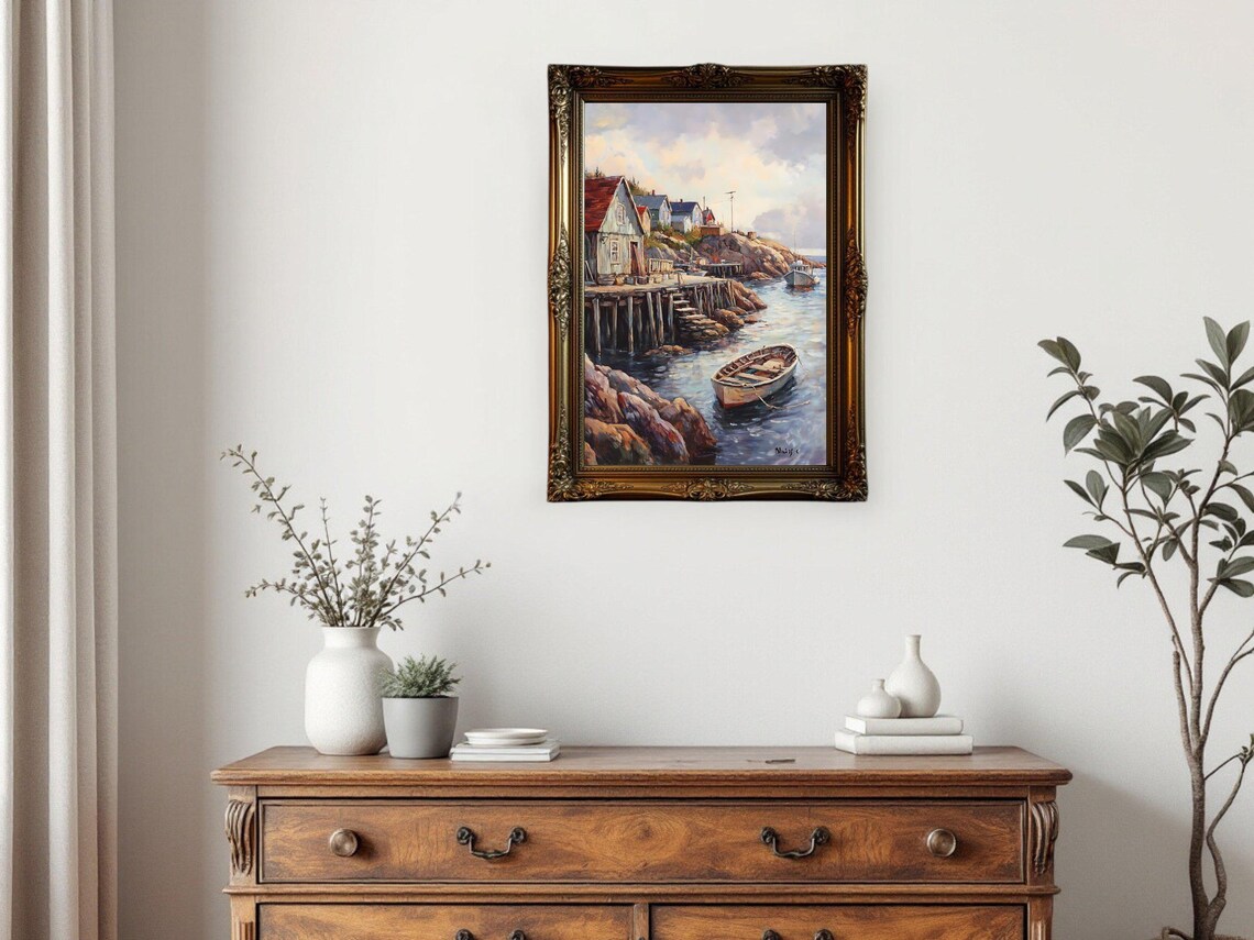 Coastal Village Vintage Seascape, Nautical Decor - Image 2