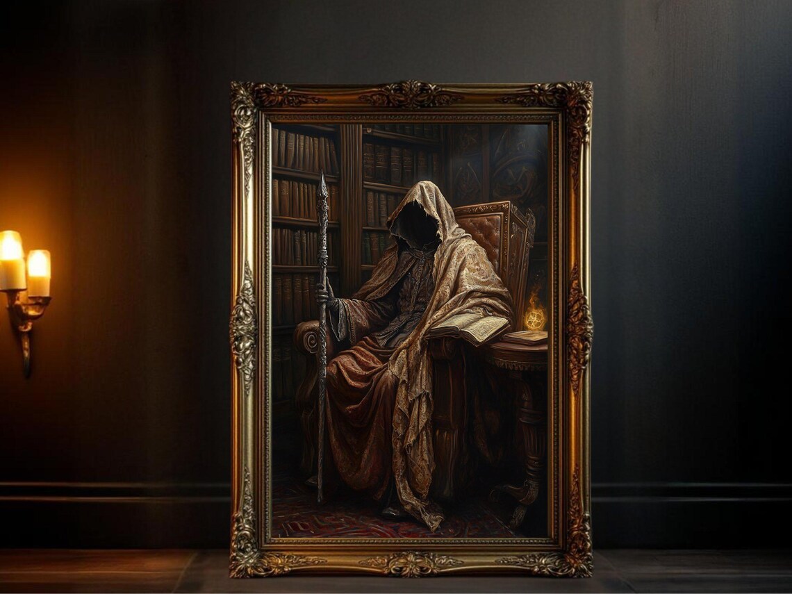 Dark Mysterious Hooded Figure - Gothic Wizard Decor