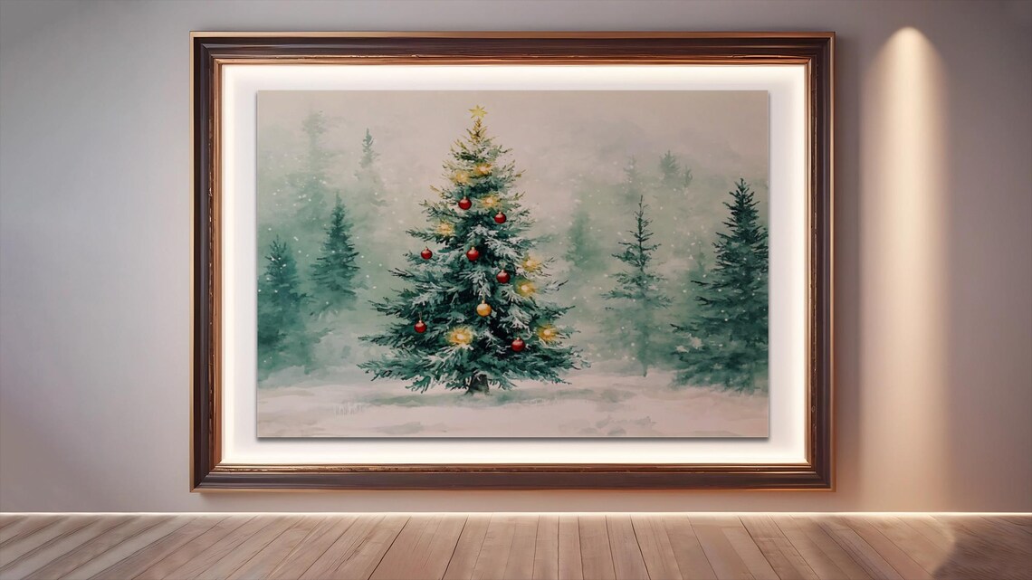 Christmas Tree In Winter Wonderland, Rustic Holiday Art Print - Image 2