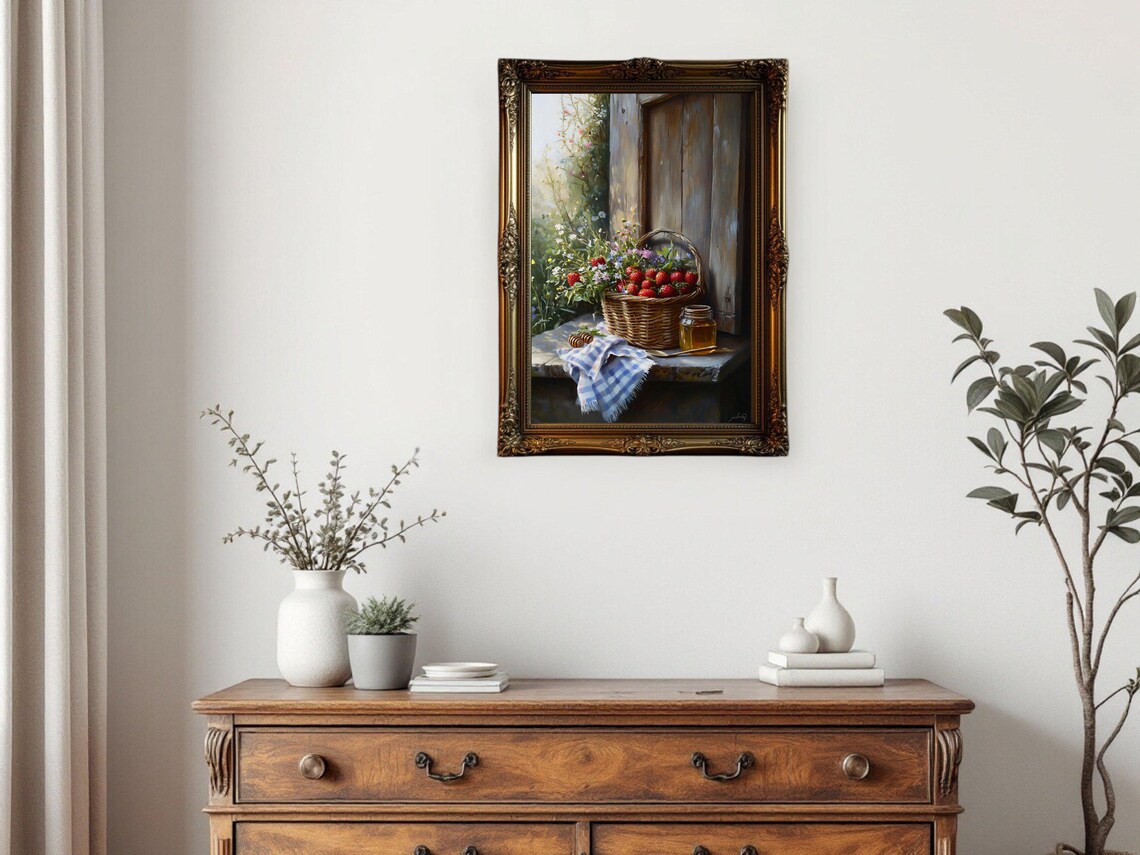Vintage Oil Painting Rustic Still Life, Country Kitchen - Image 3