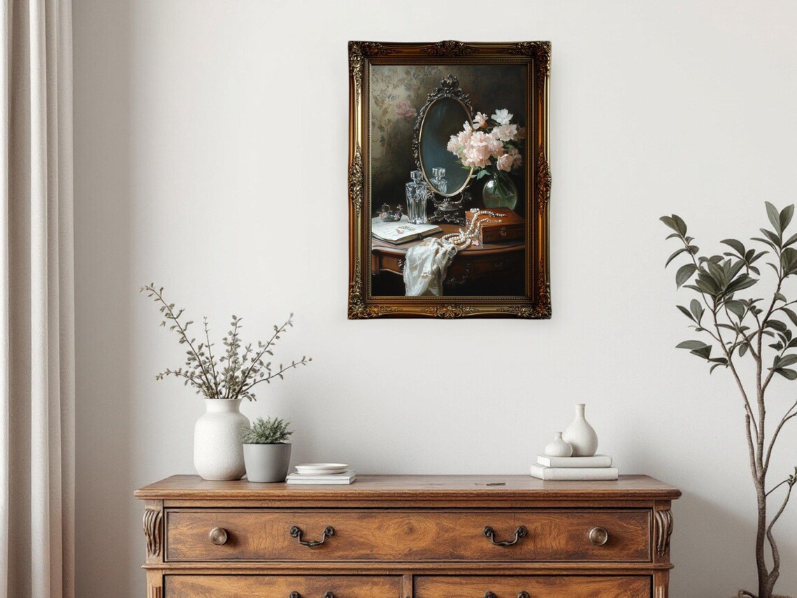 Vintage Floral Vanity, Elegant Victorian Boudoir Art Print - Image 2