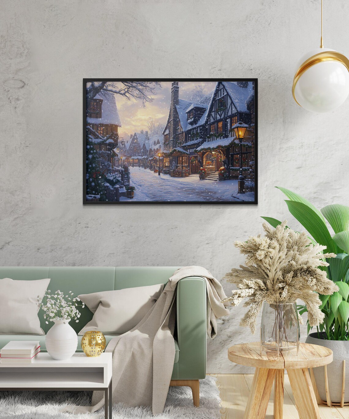 Charming Winter Village Scene, Festive Christmas Townscape - Image 2