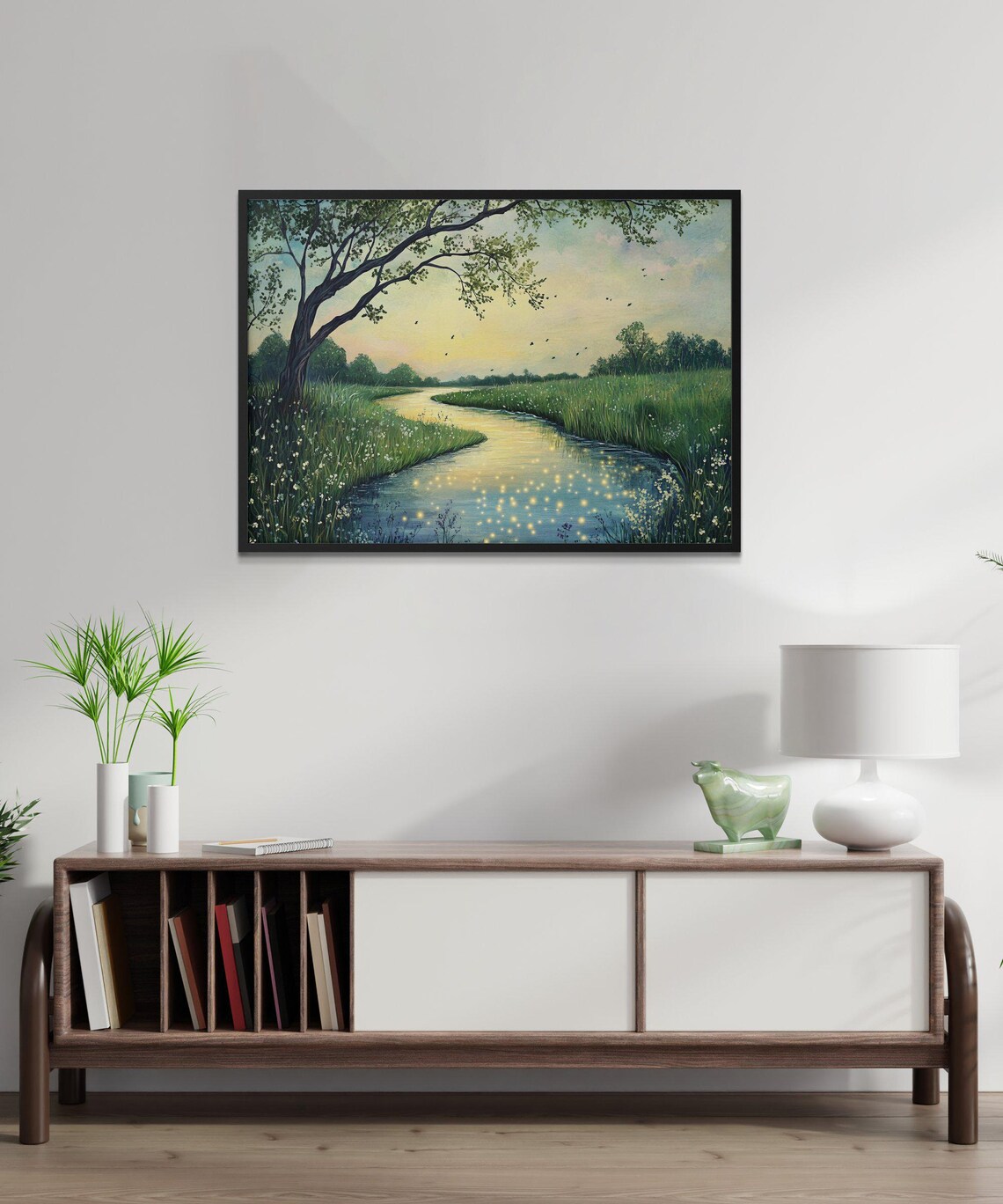 Serene River Landscape, Nature Painting Art Print - Image 2