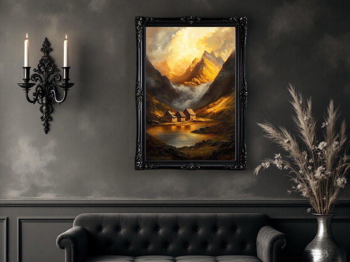 Majestic Mountain Landscape, Rustic Nature Art Print - Image 2