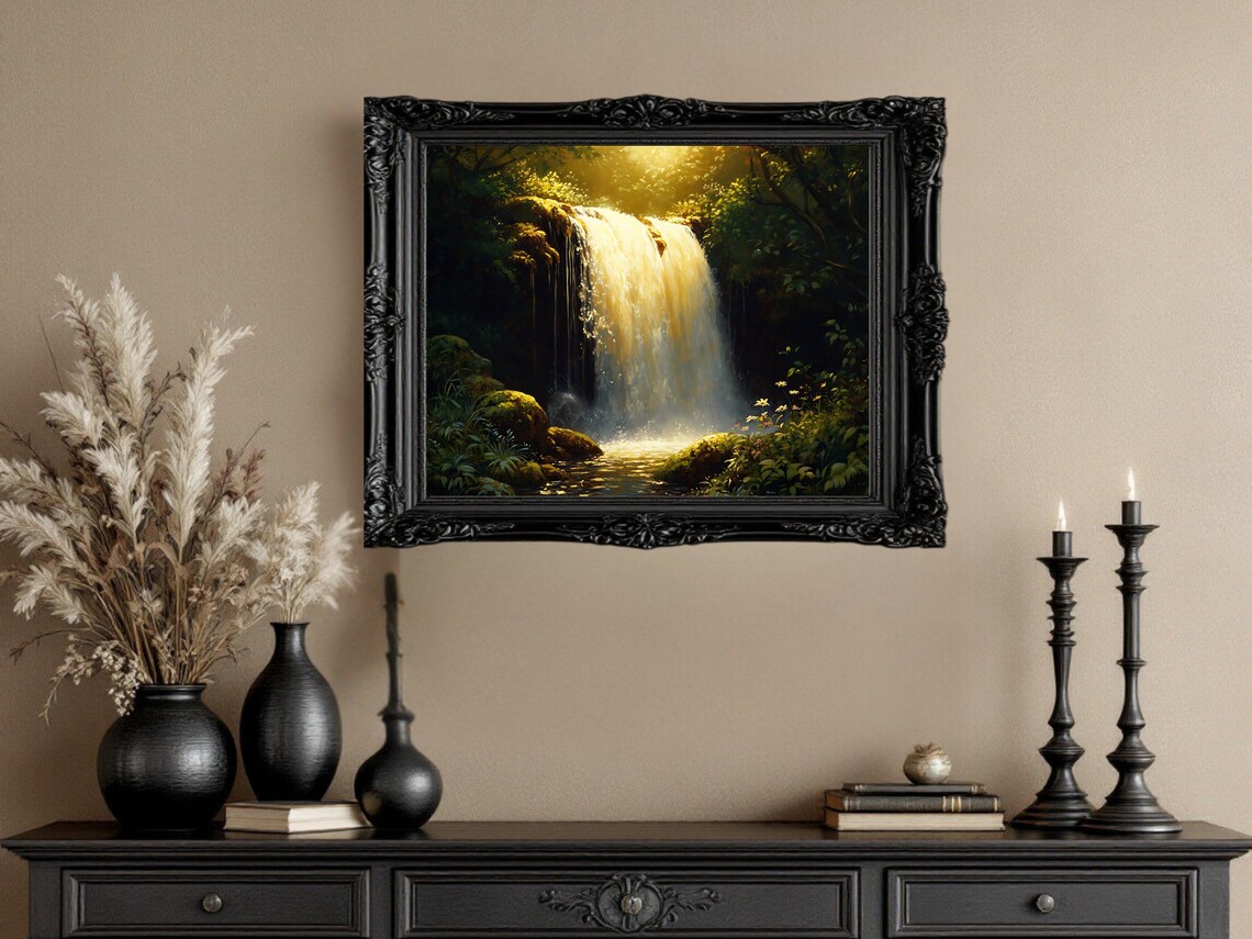 Serene Waterfall Art, Tranquil Nature Landscape - Image 2