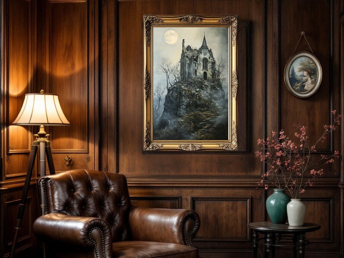 Haunted Castle Gothic Architecture, Spooky Night Art Print - Image 3