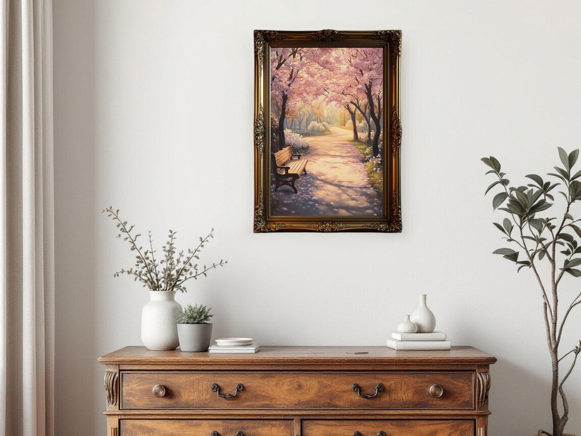 Cherry Blossom Path Art Print, Spring Park Scene - Image 2