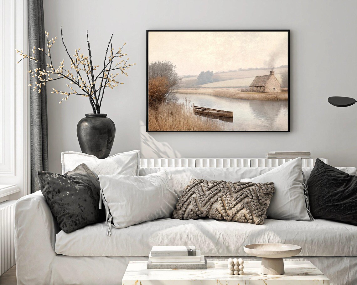 Rustic Countryside River Scene, Landscape Art Print - Image 3
