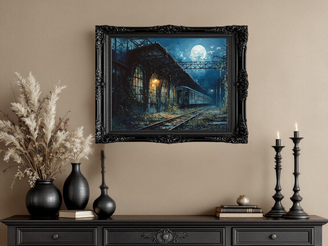 Vintage Abandoned Station, Nighttime Train Poster - Image 3