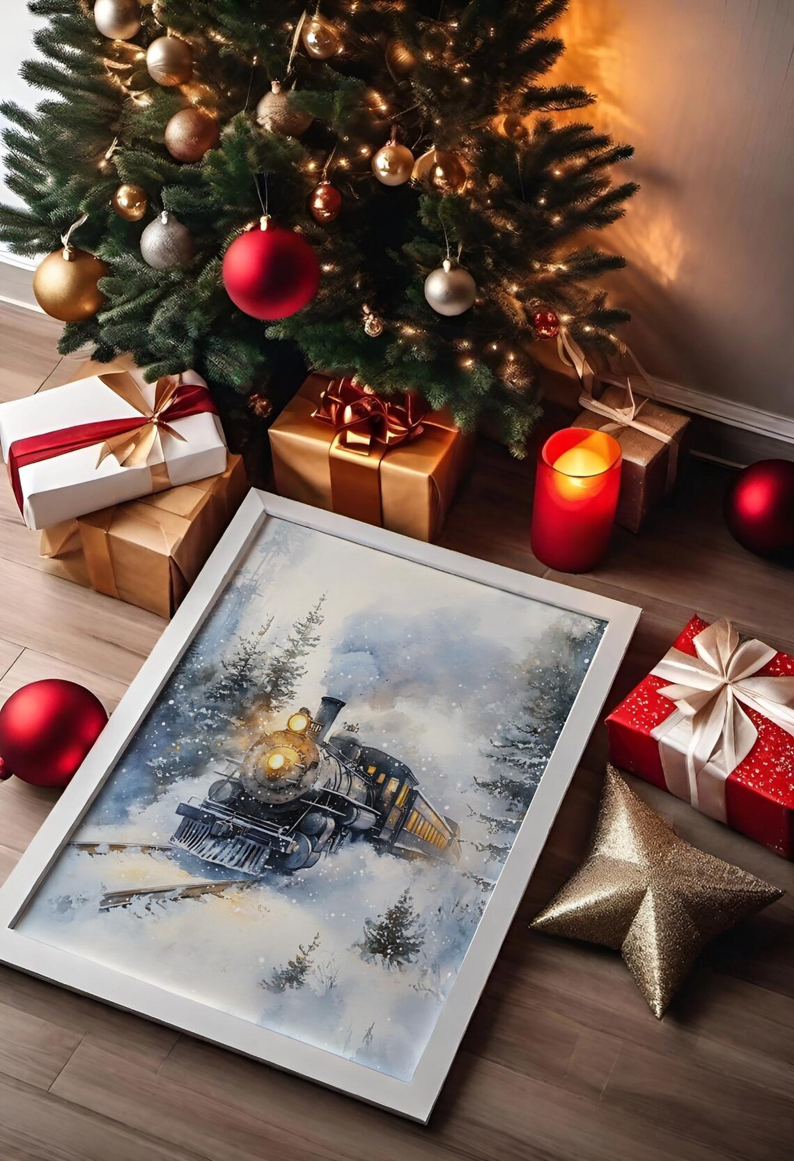 Vintage Winter Train, Snowy Christmas Scene - Image 2