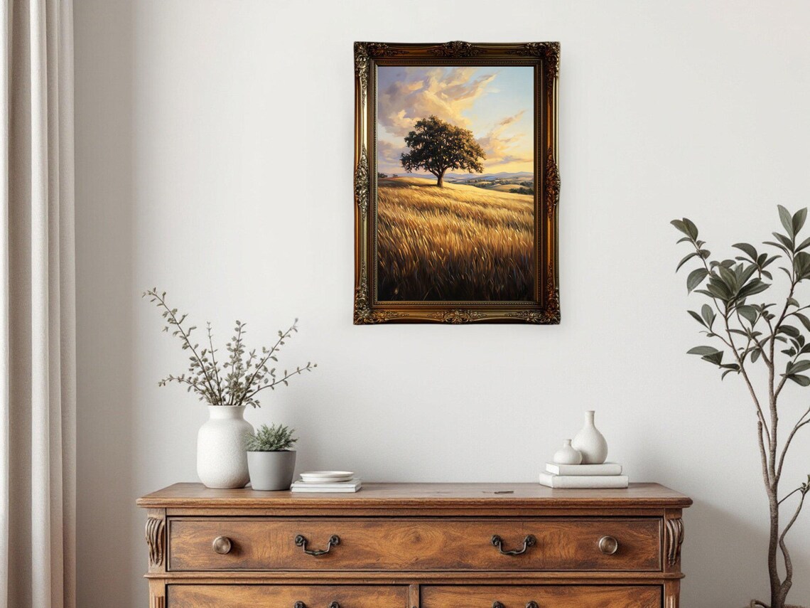 Tree In Field Sunset Landscape, Rustic Countryside Scene - Image 2