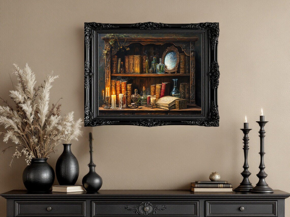 Vintage Bookshelf Antique Library Decor, Art Print - Image 3