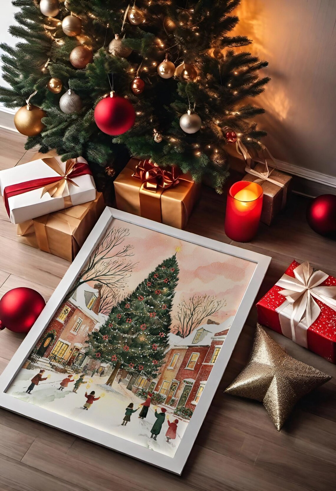 Nostalgic Christmas Village Scene, Holiday Decor - Image 2