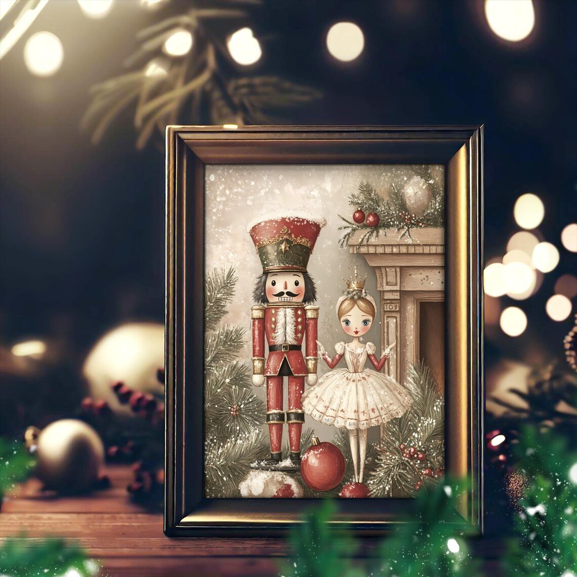 Nutcracker And Ballerina, Vintage Christmas Art Print - Image 3