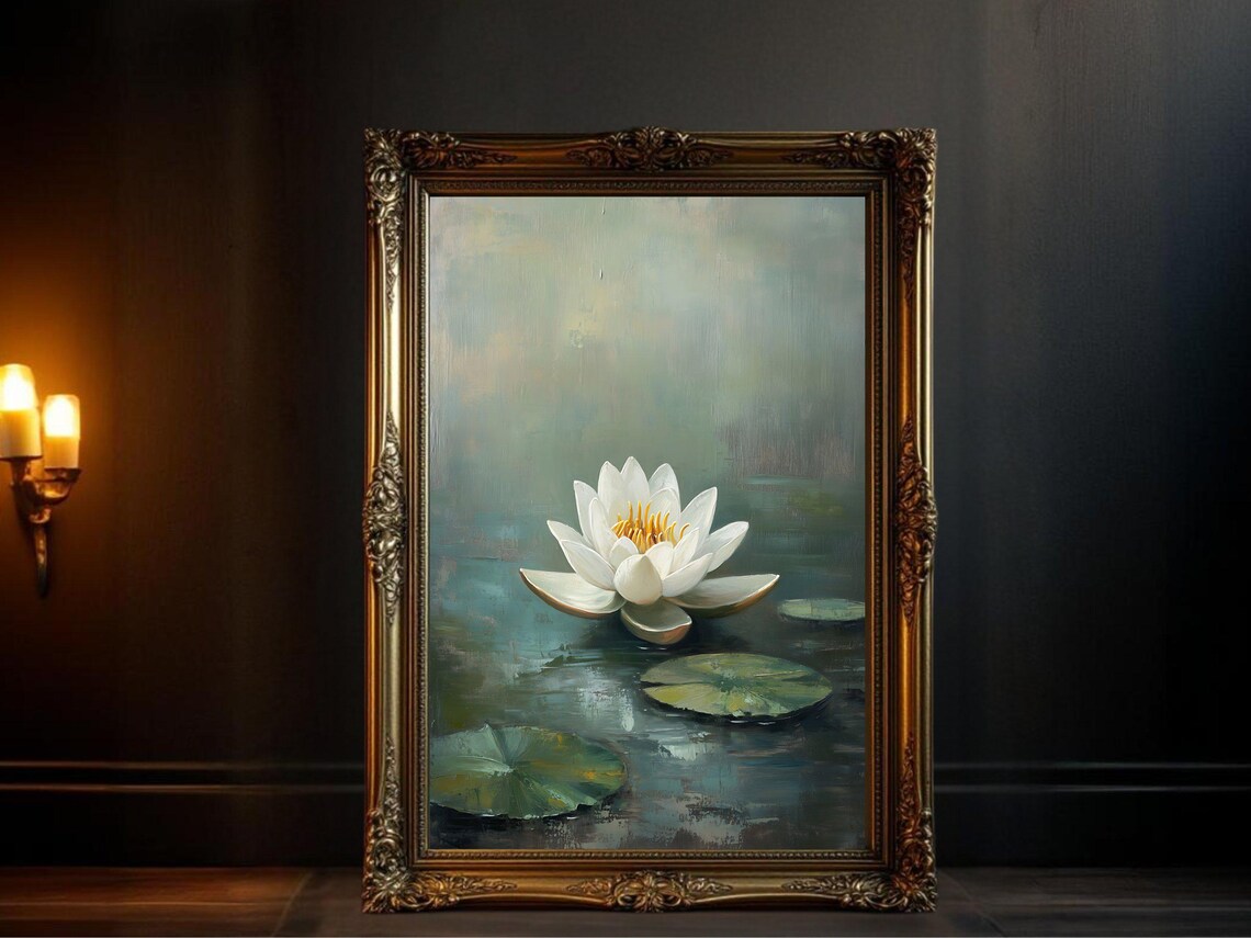 Water Lily Botanical Art Print, Vintage Floral