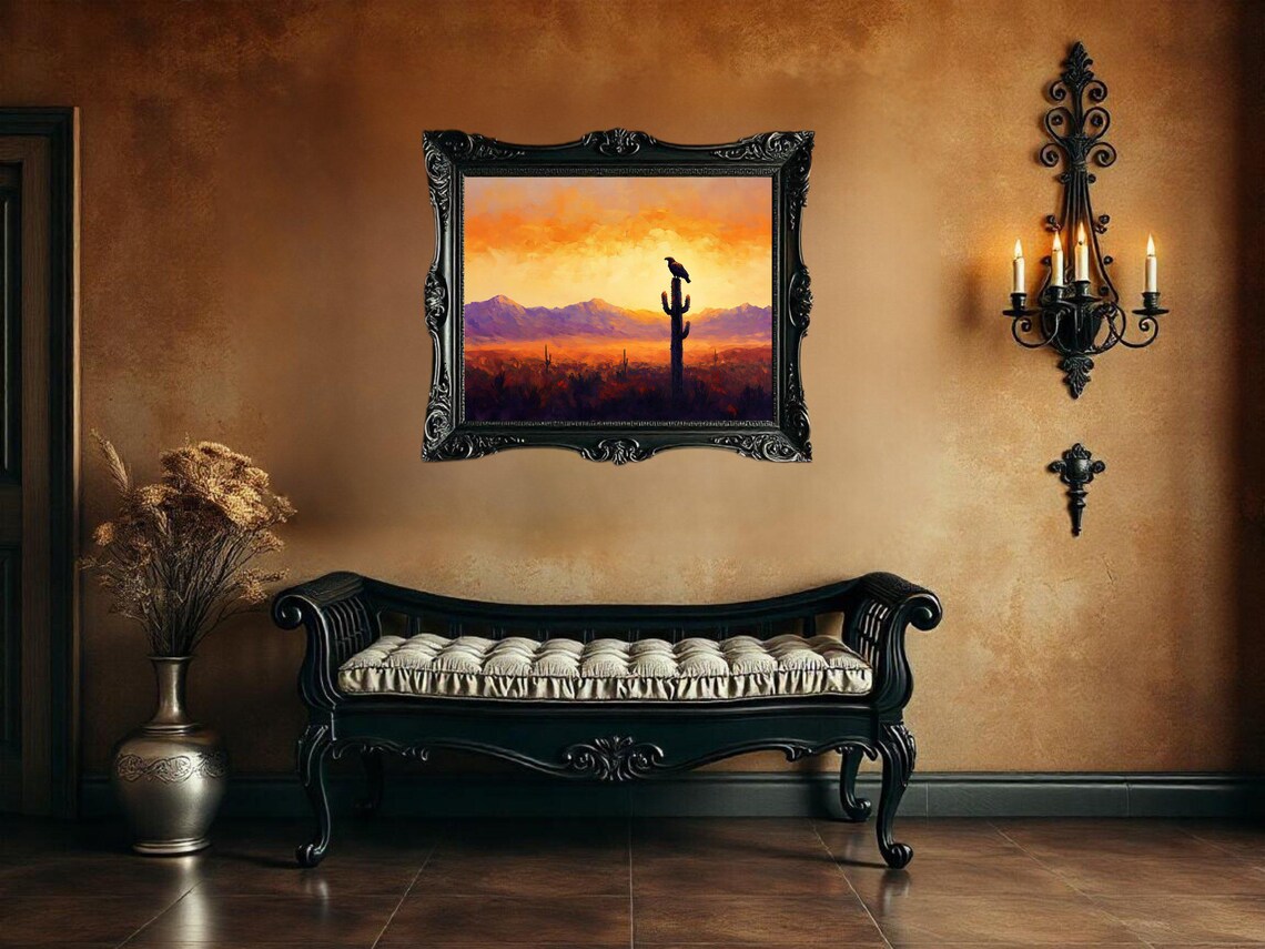 Southwestern Desert Sunset With Eagle, Desert Landscape - Image 3