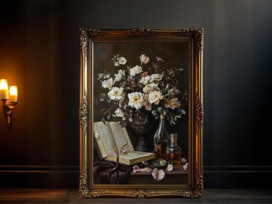 Vintage Floral Still Life, Rustic Flowers Bouquet